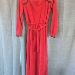 Vintage Silk 1960s Rholand Roxas Long Sleeve Red Dress